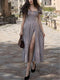 NewAsia Floral Print Dress Sweet Square Neck Puff Sleeve Side Spilt Drawstring Maxi Dresses for Women Party Chic Casual Outfits