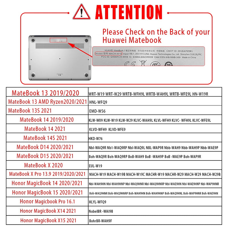 Laptop Case for Huawei MateBook D14/D15/13/14 MateBook X 2020/X Pro 13.9/Honor MagicBook 14/15/Pro 16.1 +Keyboard Cover