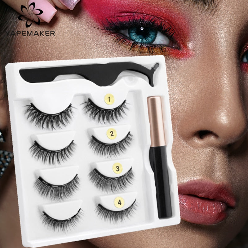 Magnetic Eyelashes 3D Mink Eyelashes Magnetic Eyeliner Magnetic Lashes Short False Lashes Lasting Handmade Eyelash Makeup Tool
