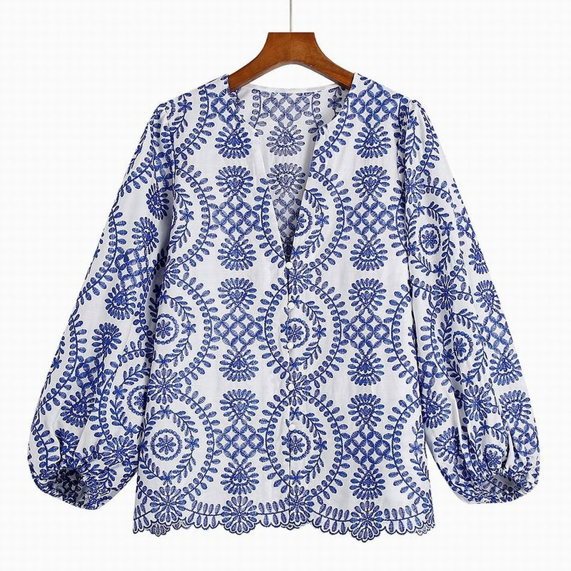 Embroidery Women Blouse Summer 2022 New Fashion Long Sleeve Female Smock Shirt Top Clothing Wears
