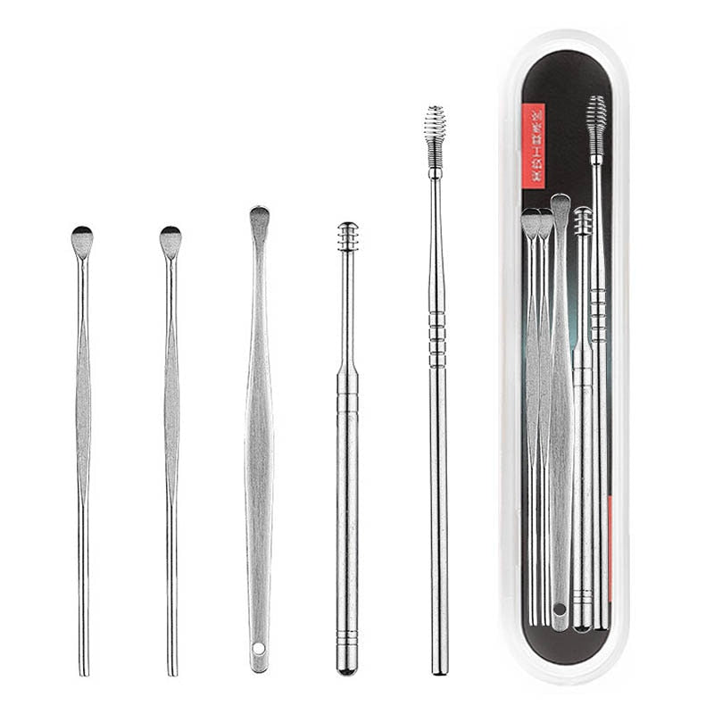 6Pcs/set Ear Wax Pickers Stainless Steel Earpick Wax Remover piercing kit  earwax Curette  Spoon Care Ear Clean Toolear cleaner
