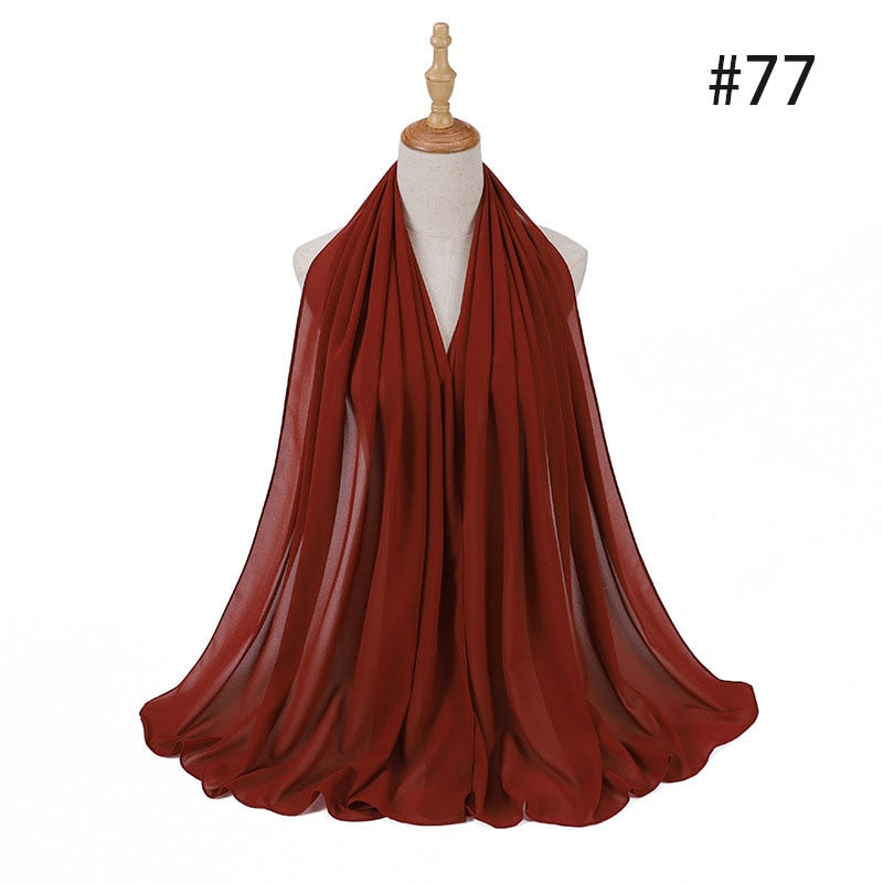 Hijab Scarf 72*175cm Plain Chiffon Scarves For Women Muslim Fasion Islam Clothing Headscarves Shawl For Ladies Headwrap Ramadan