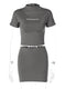 Hugcitar Letter Print Solid Turtleneck Short Sleeves Crop Top Skirts 2 Pcs Set Sexy Slim Summer Fashion Outfit Streetwear Sports