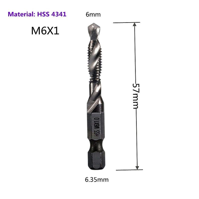 1-6pc M3 M4 M5 M6 M8 M10 Tap Drill Bits 1/4 Hex Shank Machine Hand Taps Titanium Coated HSS Drilling Tap Bits Thread Screw Tools
