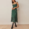 Dresses For Women 2022 Elegant Vintage Floral Dress Frill Sweetheart Neck Sleeveless Strap Tie Ruffle Hem Summer Beach Dress