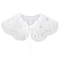 Royal Style Cotton Fake Collar Shawl Wrap Hollow Out Floral Lace Ruffled Trim Necklace Pointed Triangle Lapel Blouse