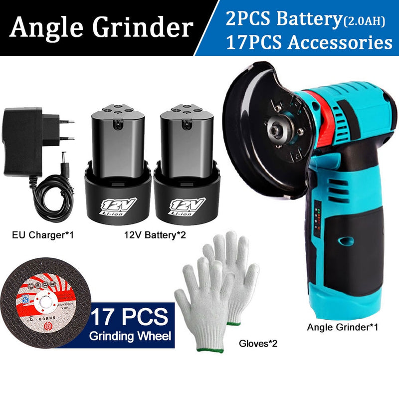 12V 500W Mini Brushless Angle Grinder with Rechargeable Lithium Battery Cordless Polishing Machine Diamond Cutting Power Tool