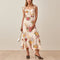Dresses For Women 2022 Elegant Vintage Floral Dress Frill Sweetheart Neck Sleeveless Strap Tie Ruffle Hem Summer Beach Dress