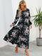 Women Elegant Floral Printed Long Dresses Spring Summer Casual O Neck Long Sleeve Ladies Chic High Waist A Line Beach Dresses