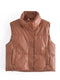 Womens Puffy Vest Down Vest Black Pu Leather Vest Woman Jacket Coat Autumn Winter Outwear Puffer Vest Female  Sleeveless Jacket