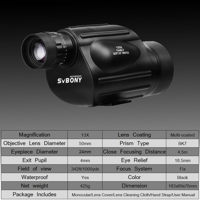 Svbony Telescope SV49 13x50 Monocular Powerful Professional Monoculars Binoculars Waterproof Camping Equipment forTravel Hunting