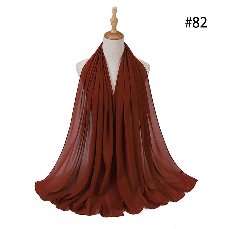Hijab Scarf 72*175cm Plain Chiffon Scarves For Women Muslim Fasion Islam Clothing Headscarves Shawl For Ladies Headwrap Ramadan