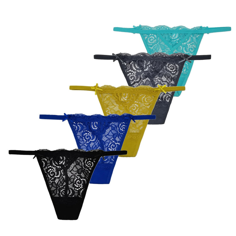 5 PCS/Set Sexy Lace Thong Women Low Waist Panties Transparent Underwear Ladies Lingere Panty Underware Womens G String 87169