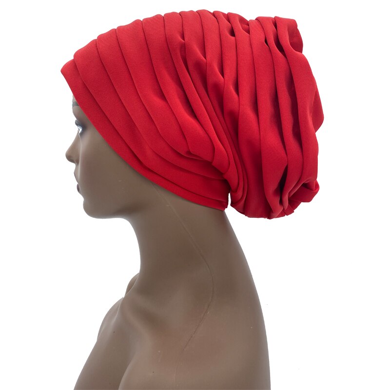 Candy Color Ladies Head Wraps Muslim Hijab Bonnets Fashion Headgear Trending Elastic Full Body Pleated Turban Cap for Women