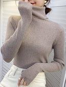 Zoki New 2022 Women Pullover Turtleneck Sweater Autumn Long Sleeve Slim Elastic Korean Simple Basic Cheap Jumper Solid Color Top