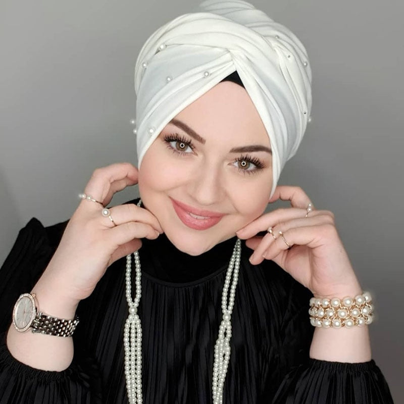 Muslim Fashion Pearl Black Modal Hijab Undercap Abaya Hijabs For Woman Abayas Jersey Head Scarf Dress Women Turbans Turban Cap