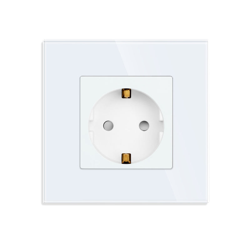 Bingoelec Power Socket,16A EU Standard Electrical Outlet 86mm*86mm White Crystal Glass Panel Wall Socket