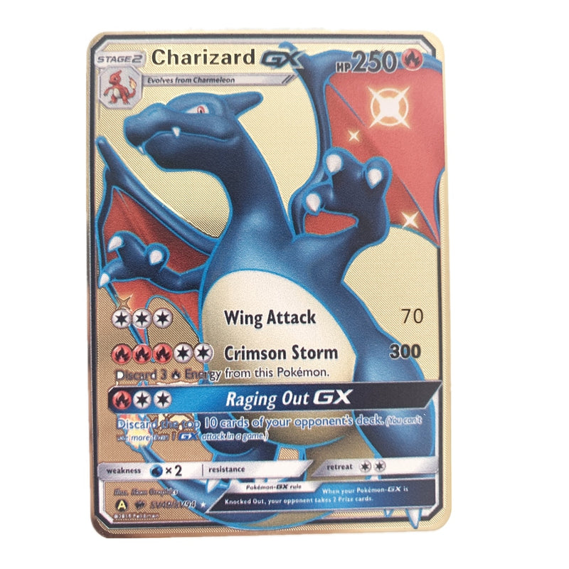 Newest Pokemon Vmax V GX EX Shiny Gold Metal Card PV French Game Tag Team Fighting Ordering Series Child Christmas Gift