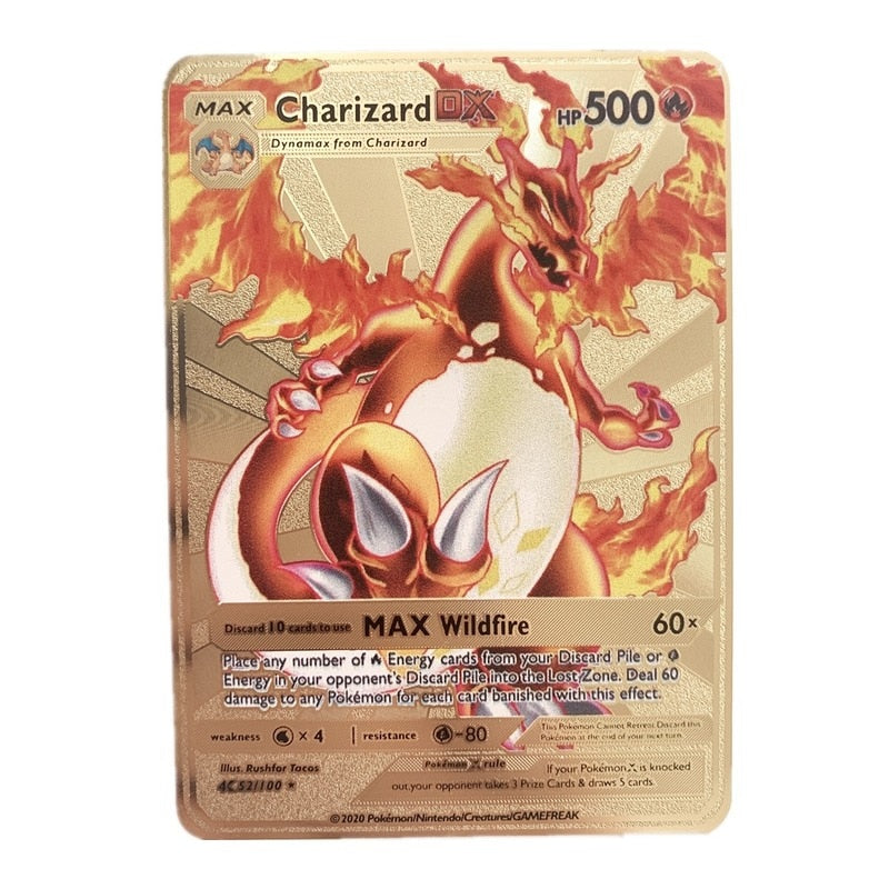 Newest Pokemon Vmax V GX EX Shiny Gold Metal Card PV French Game Tag Team Fighting Ordering Series Child Christmas Gift