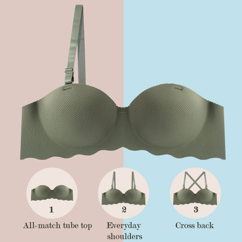 Sexy Bras Push Up Seamless Underwear for Women Solid Color Wireless Lingerie One-pieces Gather Convertible Straps Brassiere