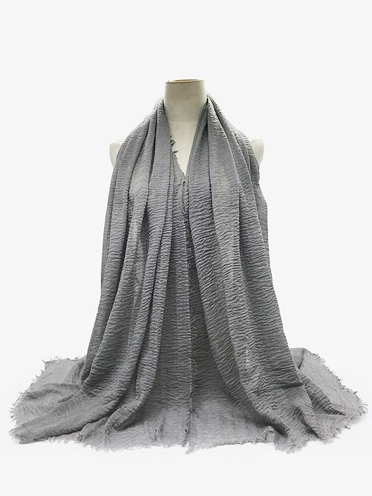 Pleated Plain Hijab Scarf Muslim Women Cotton Crinkle Headband Veil Scarves 2021 Fashion Islamic Headscarf Head Wraps Turban
