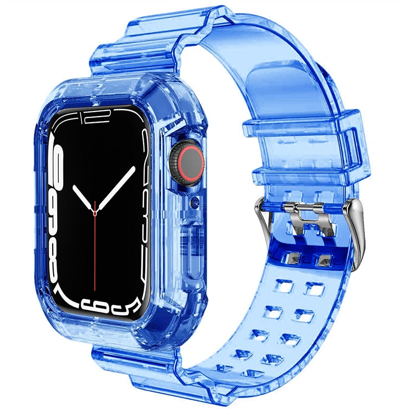 Clear Band + Case for Apple Watch 8 7 6 SE 5 3 2 Soft Transparent silicone Strap for iwatch Strap 40mm 44mm 42MM 41MM 45MM 49MM