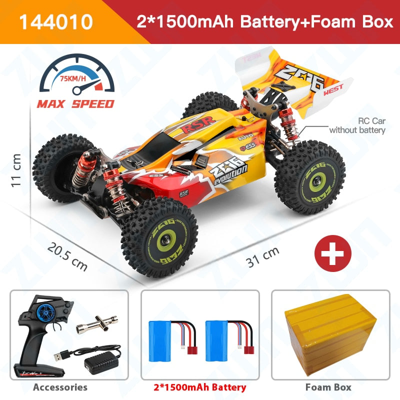 WLtoys 144010 144001 75KM/H 2.4G RC Car Brushless 4WD Electric High Speed Off-Road Remote Control Drift Toys for Children Racing