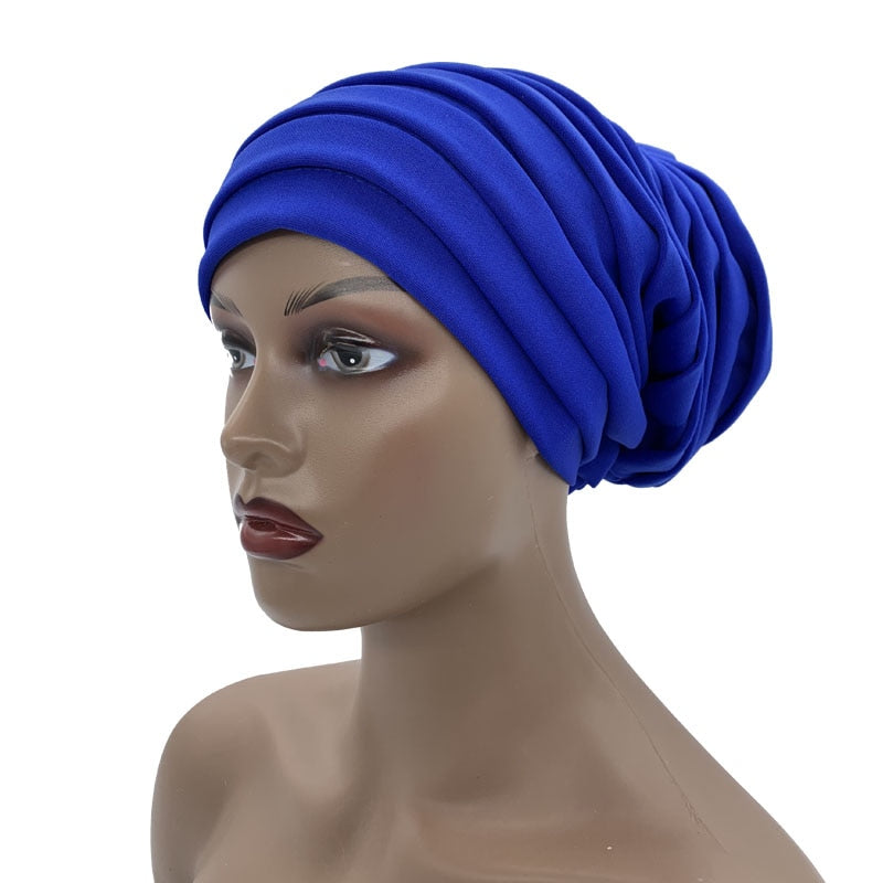 Candy Color Ladies Head Wraps Muslim Hijab Bonnets Fashion Headgear Trending Elastic Full Body Pleated Turban Cap for Women