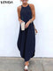 Printed Maxi Dresses VONDA Bohemian Sexy Sleeveless Sundress Women Causal Halter Summer Beach Dress Asymmetric Long Dresses