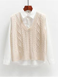 Vest Women Solid Short Loose Trendy Korean Style Sleeveless Knitted V-Neck All-match Female Coats Simple Leisure Outwear ZY5117