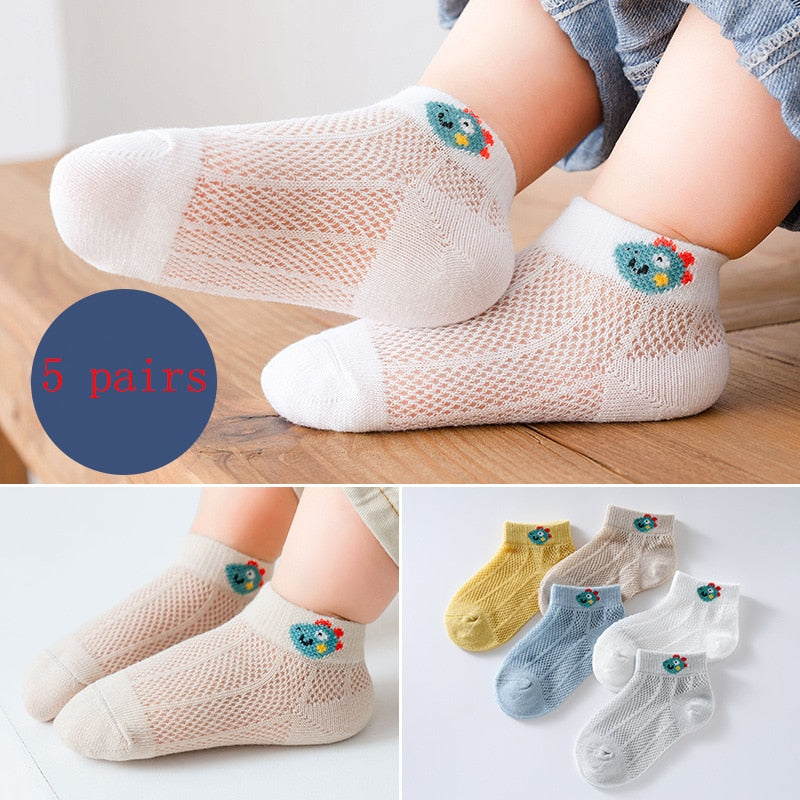 Cotton Baby Short Socks 5 Pairs Toddler Boys Girls Summer Mesh Thin Sock Kids Children Colorful Socks 5 pairs WMF043