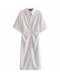 TRAF Women Chic Fashion Button-up Draped Midi Shirt Dress Vintage Short Sleeve Side Zipper Female Dresses Vestidos