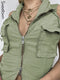 Sweetown Pockets Cargo Jacket Vest Female Stitching Shirring Drawstring Y2K Waistcoat Zip Up Casual Streetwear Corset Tanks