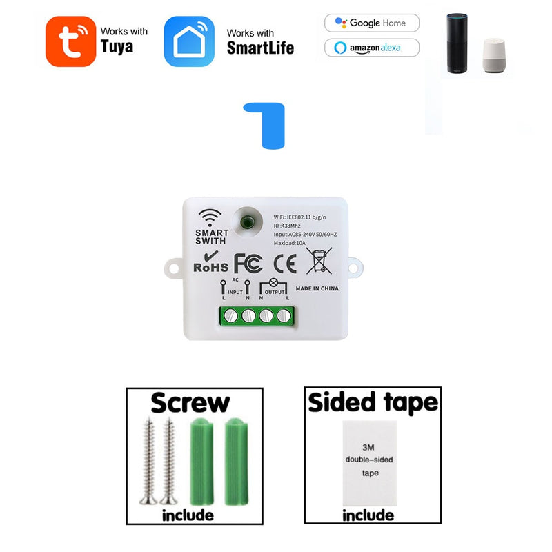 Mini Module WIFI Tuya Smart Light Switch Wall Panel Push Button Switch 433MHZ Wireless Electrical Home Remote Control 220V 10A