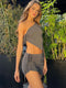 Jacqueline 2022 Drawstring Dress Summer Sets Womens Outfits Sexy One Shoulder Crop Top and Mini Skirts Sets Co-Ord Club Party