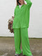 Ladies Shirt Suits Pleated Notched Single-Breasted Female Cardigan Two-Piece Loose Shirts and High-Waist Wide-Leg Pants Sets