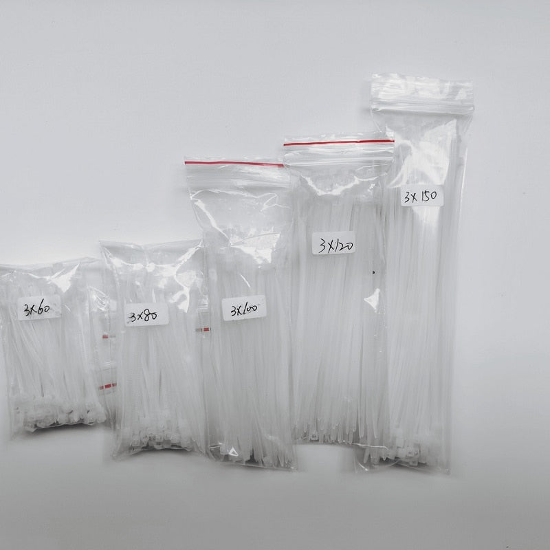 500pcs/Lot Cable Ties 3x60 3x80 3x100 3x120 3x150 Combination Set  Self-Locking Plastic Nylon Wire Cable Zip Ties Black or White