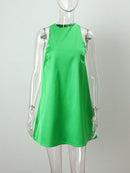 2022 Summer Women Stain Vest Dress Solid O-neck Sleeveless Party Club Mini Dress Large Swing Casual Loose Sundress Vestidos