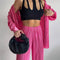 Ladies Shirt Suits Pleated Notched Single-Breasted Female Cardigan Two-Piece Loose Shirts and High-Waist Wide-Leg Pants Sets