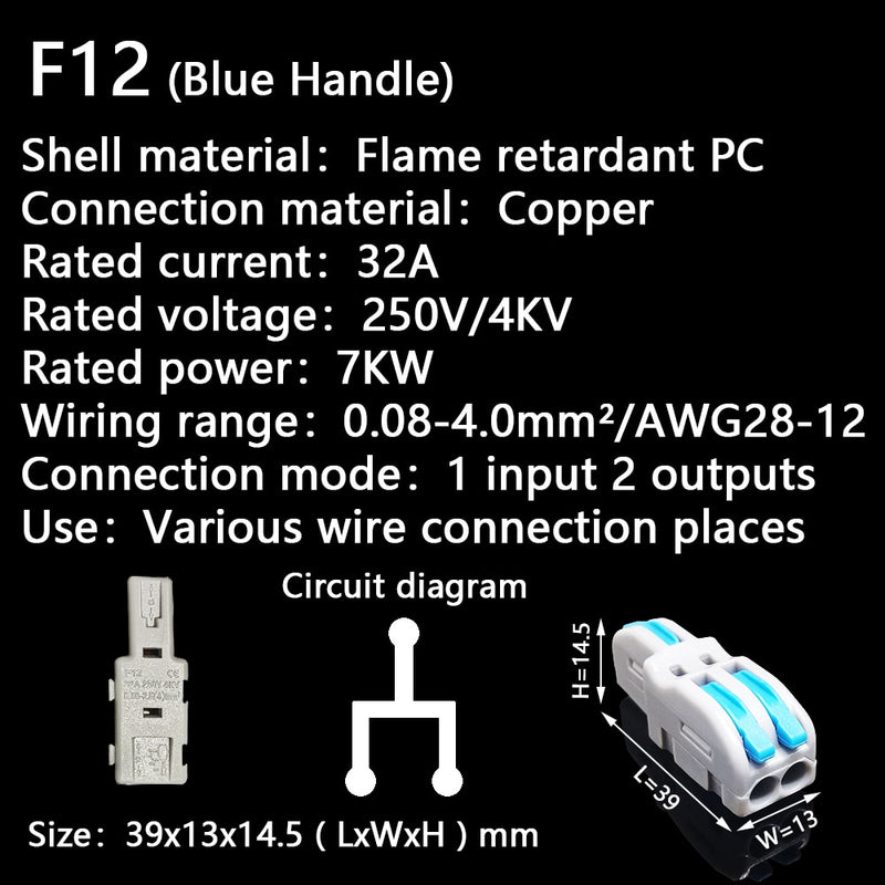 Mini Fast Wire Cable Connectors Universal Compact Conductor Spring Splicing Wiring Connector Push-in Terminal Block P421 F12