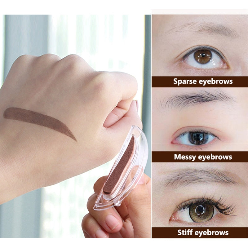 1 Pair Profession Brow Stamp Sponge Stencil with Handle Lazy Quick Make Up Eyebrow Template Seal Spare Eyebrow Powder Print Tool