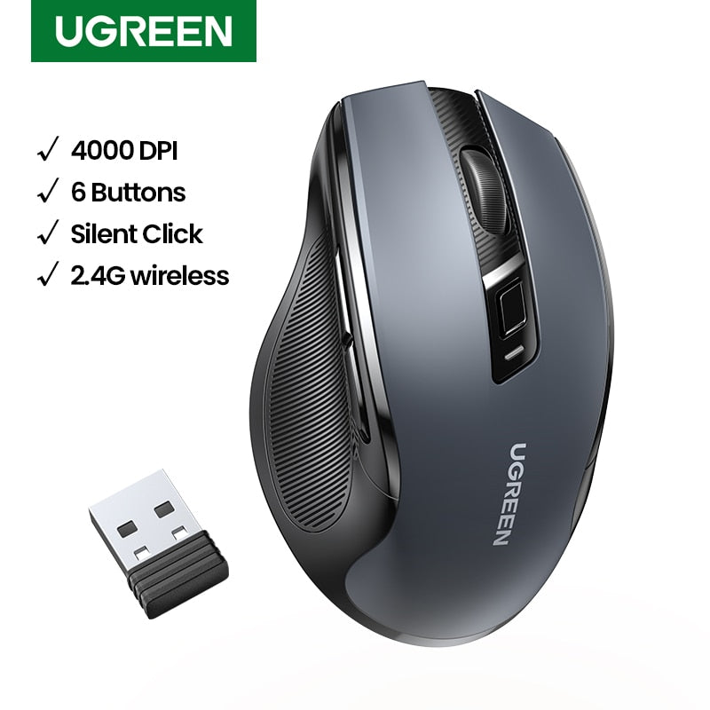 【Top Sale】UGREEN Mouse Wireless Ergonomic Mouse 4000 DPI Silent 6 Buttons For MacBook Tablet Laptop Mute Mice Quiet 2.4G Mouse
