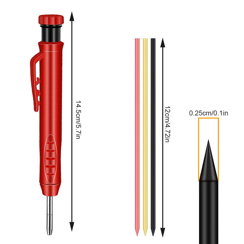 New Solid Carpenter Pencil Set Built-in Sharpener with 6 Refill Leads DeepHole Pencil Marking Tool Kit for Woodworking Architect