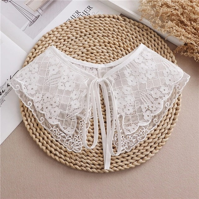 Linbaiway 2022 Lace Chiffon Doll Fake Collar Ladies Shawl Wrap Removable Detachable Embroidered False Collar Clothes Accessory