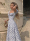 NewAsia Floral Print Dress Sweet Square Neck Puff Sleeve Side Spilt Drawstring Maxi Dresses for Women Party Chic Casual Outfits