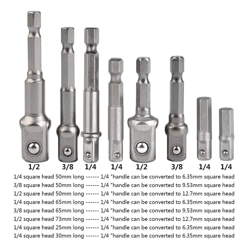 Drill Socket Adapter 1/4&#39;&#39; Hex Shank Extension for Impact Driver 1/2&#39;&#39; 3/8&#39;&#39; 1/2&#39;&#39; Square Head Drill Bit Adapter Set Hand Tools