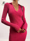 SINGREINY Women Korean Knitted Dress Long Sleeve V Neck Elastic Slim Pencil Dresses 2021 Autumn Sexy Bodycon Split Sweater Dress