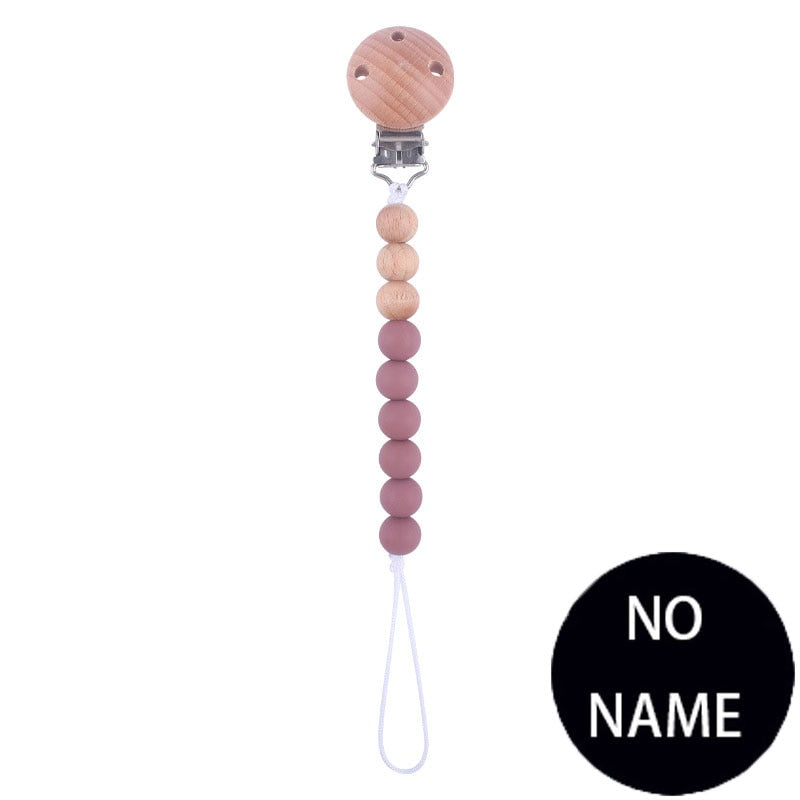 Handmade Free Personalized Name Silicone Wood Pacifier Clips Safe Teething Chain Baby Teether Eco-friendly Dummy Clips Holder
