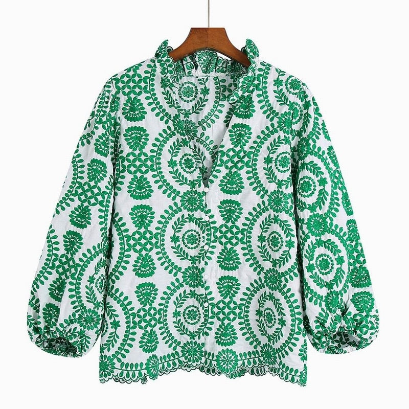 Embroidery Women Blouse Summer 2022 New Fashion Long Sleeve Female Smock Shirt Top Clothing Wears