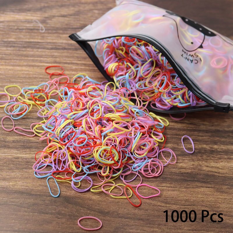 1000PCS Disposable Rubber Band Hairband For Children  Ponytail Hairs Ties Colourful Elastic Hair Bands Baby Hair Accessories